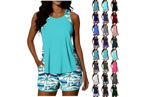 Womens Modest Tankini Swimsuits with Pocket Two Piece Tummy Control Bathing Suit Floral Swimwear Swim Tops and Shorts
