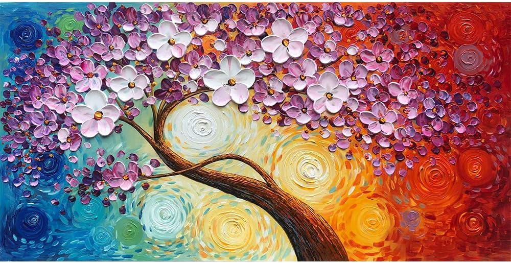 Paintings - Dyi-Inn Art 100% Handpaint Oil Painting Modern Artwork Abstract Floral Paints on Canvas Wall Art for Home Decoraitons Heavy Oil Flower Paintings Ready to Hange 24x48