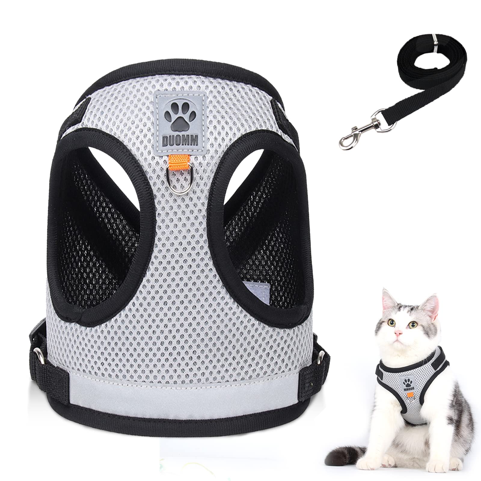 Cat Harness and Lead Set, Escape Proof Cat Kitten Walking Vest with Leash, Adjustable Soft Reflective Mesh Vest Harness and Lead for Small Medium Cats Pets (Grey, S)