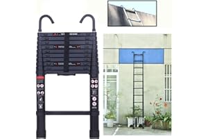 AUTOFATHER 3.2M 10.5FT Aluminium Telescopic Ladder with Hook Multi-Purpose DIY Extension Folding Ladder EN131 Certificated, 150kg Load Capacity Portable Lightweight Ladders, Safe & Compact