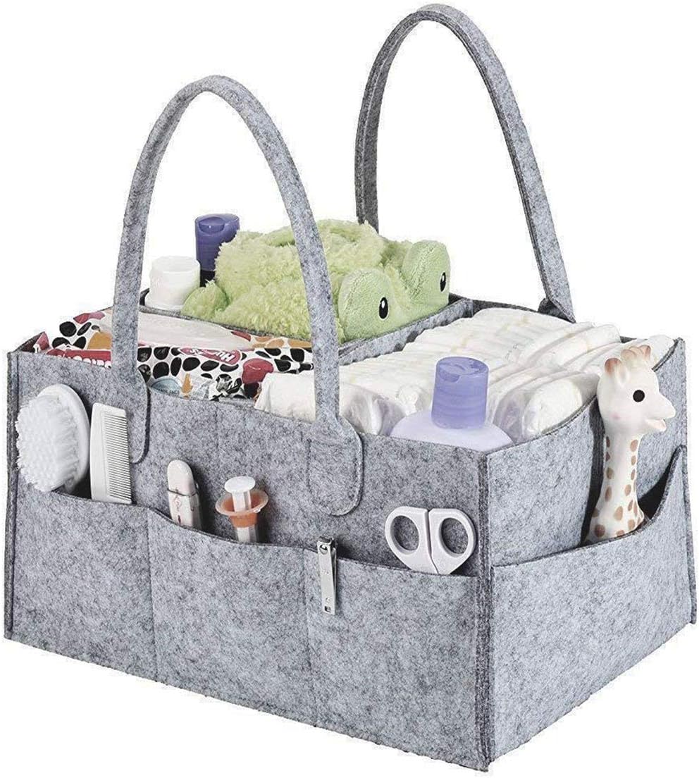 Baby Diaper Caddy Organizer, Foldable Nursery Storage Basket for Diapers and Baby Wipes£¬Portable Lightly Multifunction Felt Storage Bag for Mom Newborn Kids Nappies-Grey