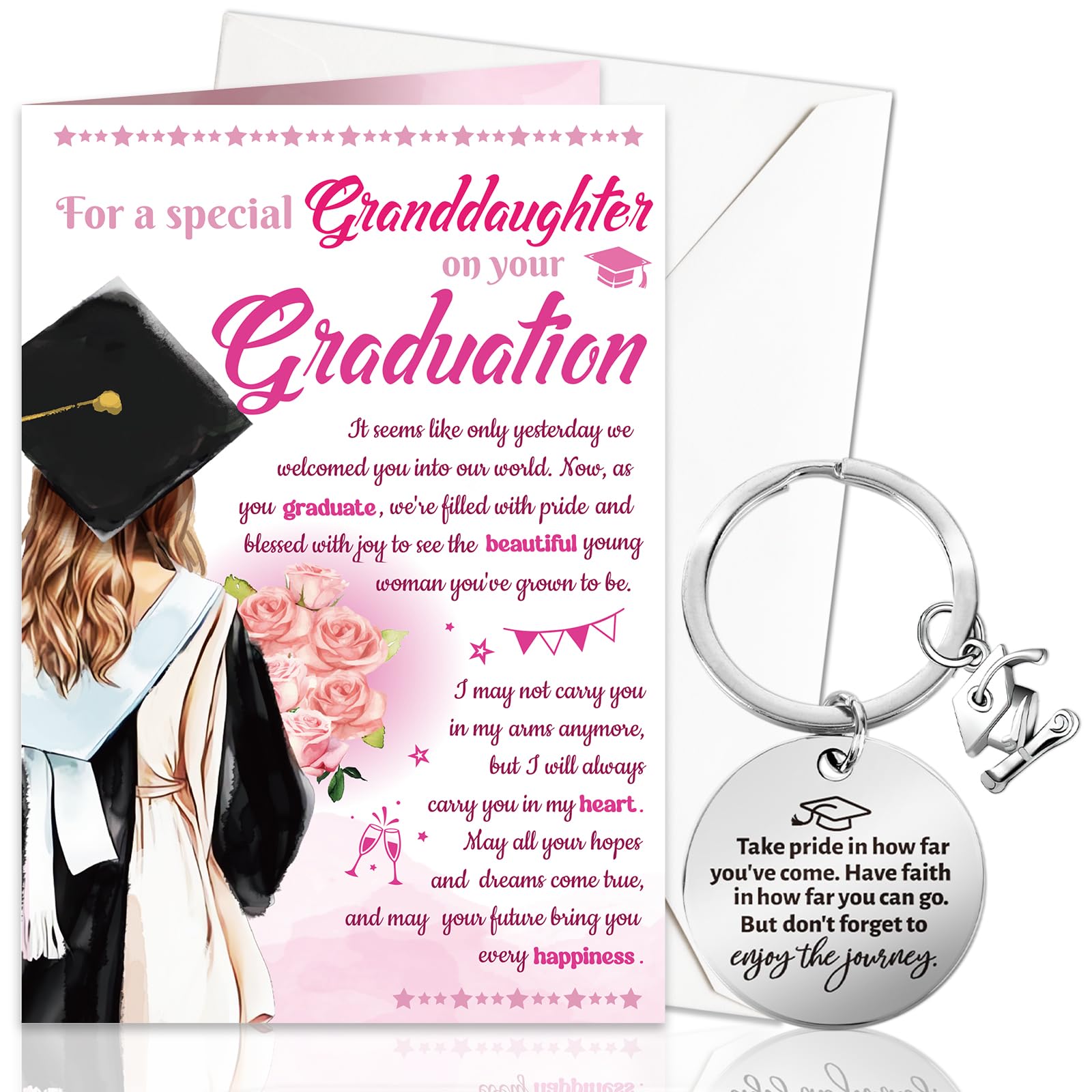 DPKOW 2026 Graduation Card for Granddaughter, Graduation Gifts for Her 2026 Grad Greeting Card Well Done Keyring for Granddaughter, Class of 2026 Grad Gift Keyring