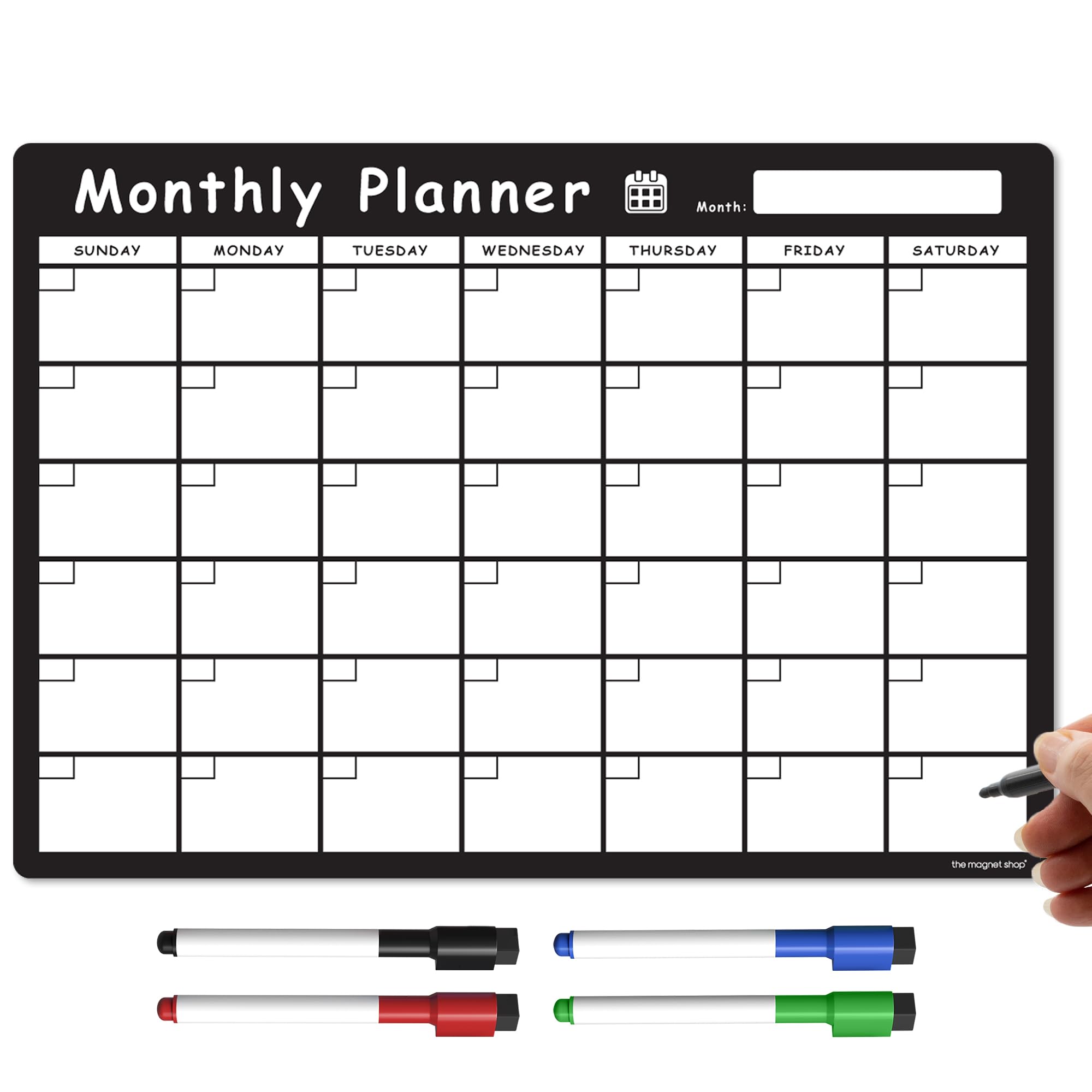 TMS A3 Monthly Planner Whiteboard | Magnetic Fridge Calendar for Meal Prep, Work or Family Planning | Made in The UK (A3, Bold Black)