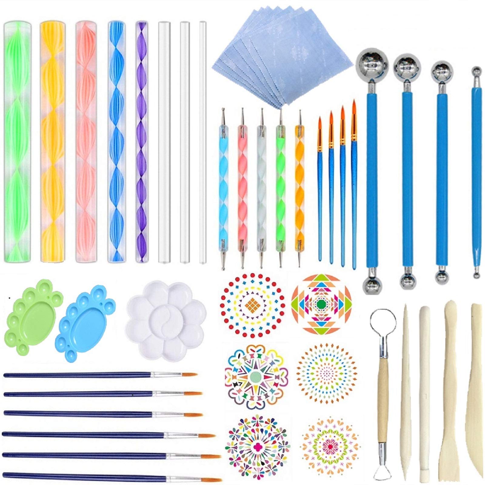 Fycooler Mandala Dotting Tools, Rocks Mandala Painting Stencil Kits Brushes with Paint Tray for Painting Coloring Drawing and Drafting Art Supplies - Dotting Tools Stencil Mandala Kit (48 Pcs)