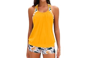 Yonique Two Piece Tankini Bathing Suits T-Back Blouson Swim Tops with Boy Shorts Women Swimsuits Sporty Swimwear