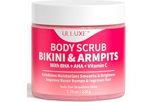 Bikini Area Exfoliator with 10% AHAs BHA & Vitamin C, Exfoliating & Moisturizing Body Scrub for Ingrown Hairs & Underarm Razo