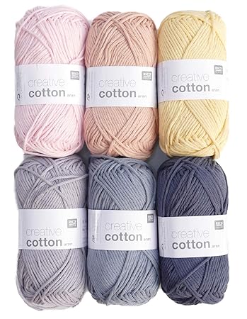 Häkelgarn Set 6x50g Creative Cotton Aran #50, Häkelwolle Baumwolle für Nadelstärke 4-5 mm