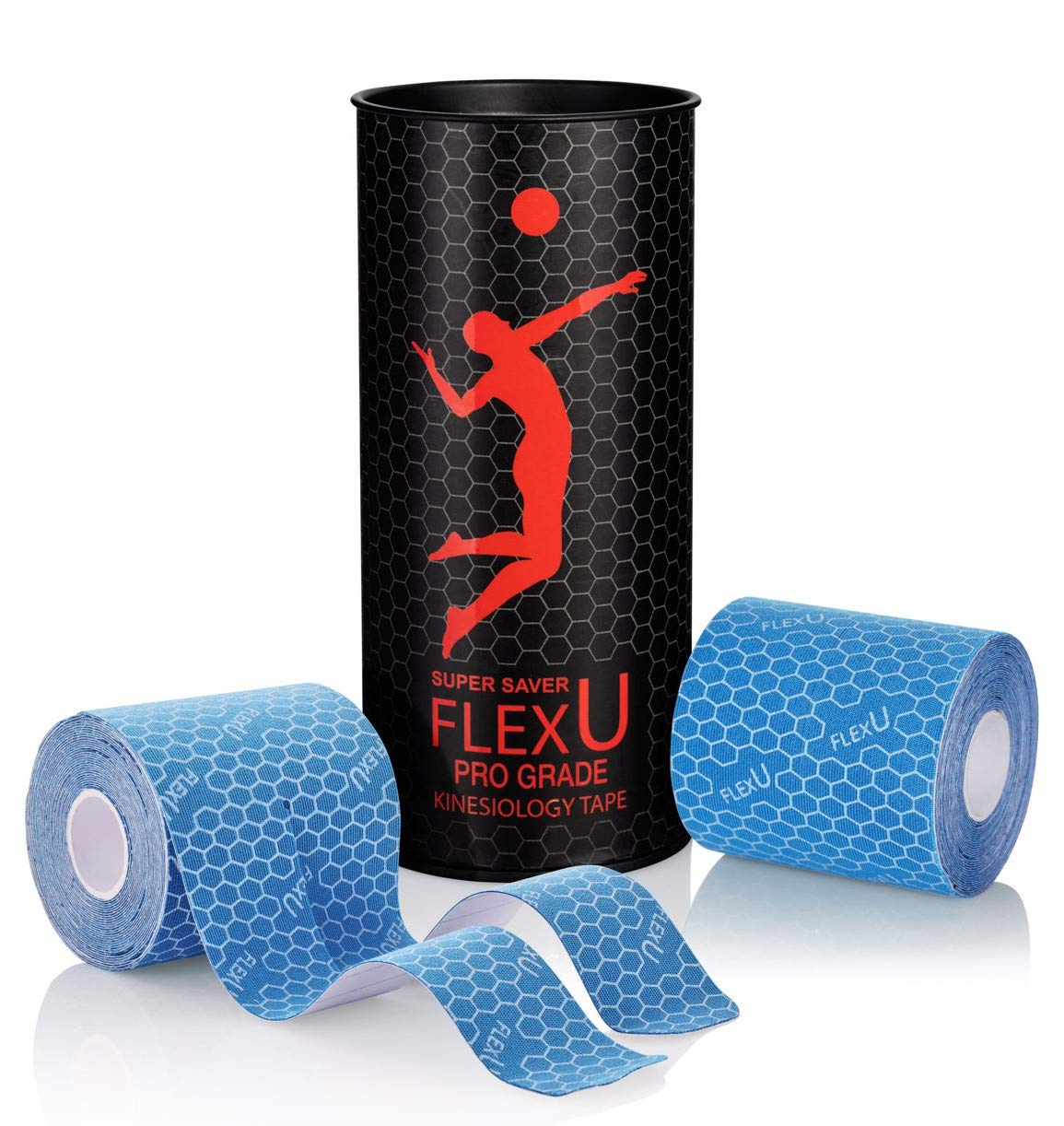 FLEXU Kinesiology Tape: 40 Wide Pre-Cut Y-Shape Strips (3" x 10") - Ideal for Lower Back, Shoulders, and Knees. Provides Muscle & Joint Support .(Blue)