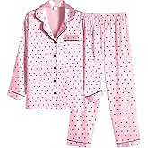 Ekouaer Women Satin Pajamas Set Classic Button Down Long Pjs Set