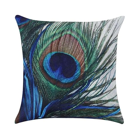 Demiawaking Decorative Peacock Feather Pillow Cushion Cover