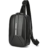 O-TBOST EVA Hard Shell Crossbody Sling Backpack for Men Anti-Theft Sling Bag for Travel Cycling with USB Charging Port (Black)