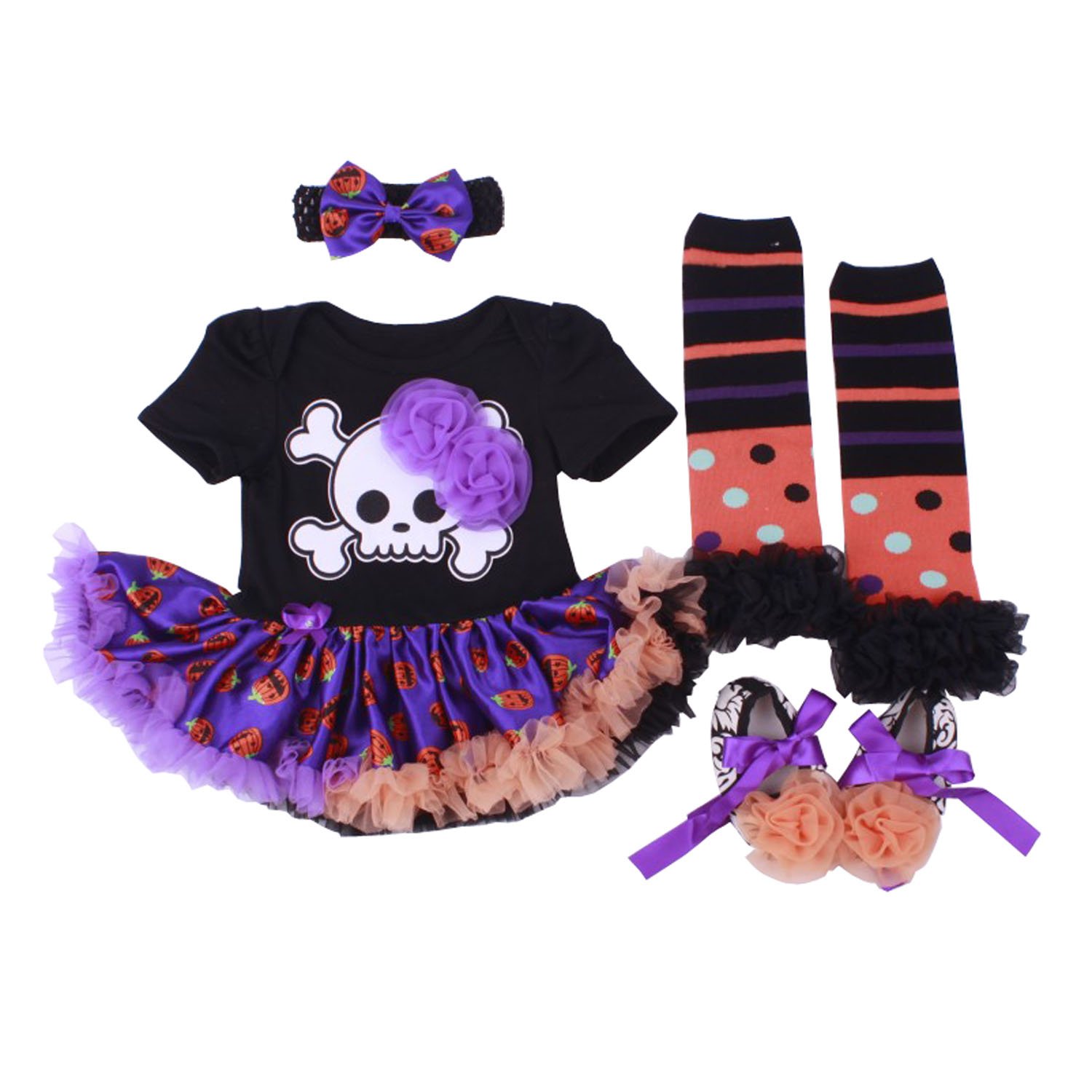 BabyPreg My First Halloween Costume for Infant Girl Thanksgiving Costume Pumpkin Dress Up Baby Dress Set (Skeleton, 6-9 Months)