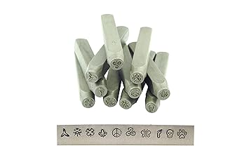 Proops Stempel-Set, 10 Stück aus Metall Locher, 0.00 meters, Totenkopf, Peace, Sonne, Motiv Schmetterling, Blume, Drucken Swi