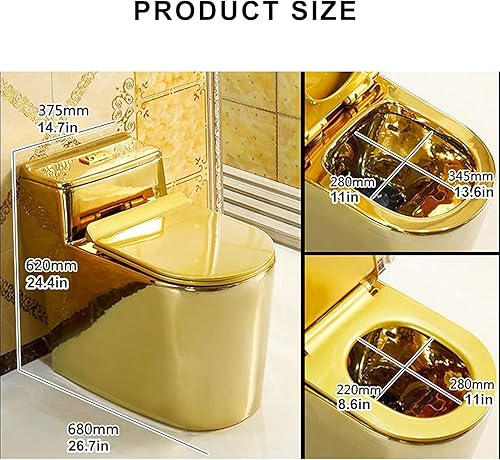 浴室用トイレ, 金のトイレ, 快適シート付きワンピーストイレ, 金のトイレボウル, 伸びるトイレ 305mm-400mm 27x24x15in 400mm - サムネイル 6