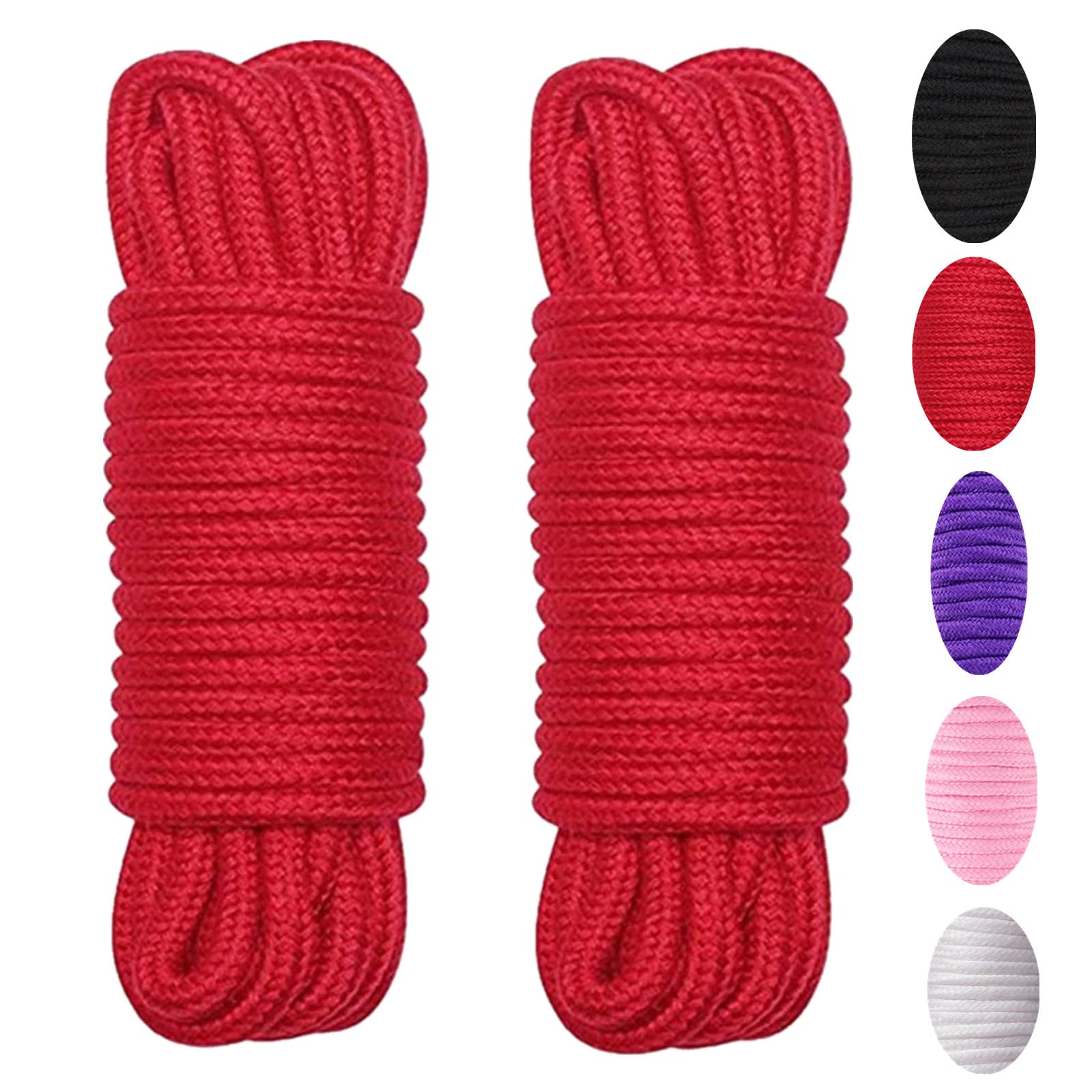 WUWYOUWL Soft Cotton Rope Cord, 2PCS 10 M/33 Feet 8 MM All Purpose Rope Craft Rope Thick Cotton Twisted Cord (Red)