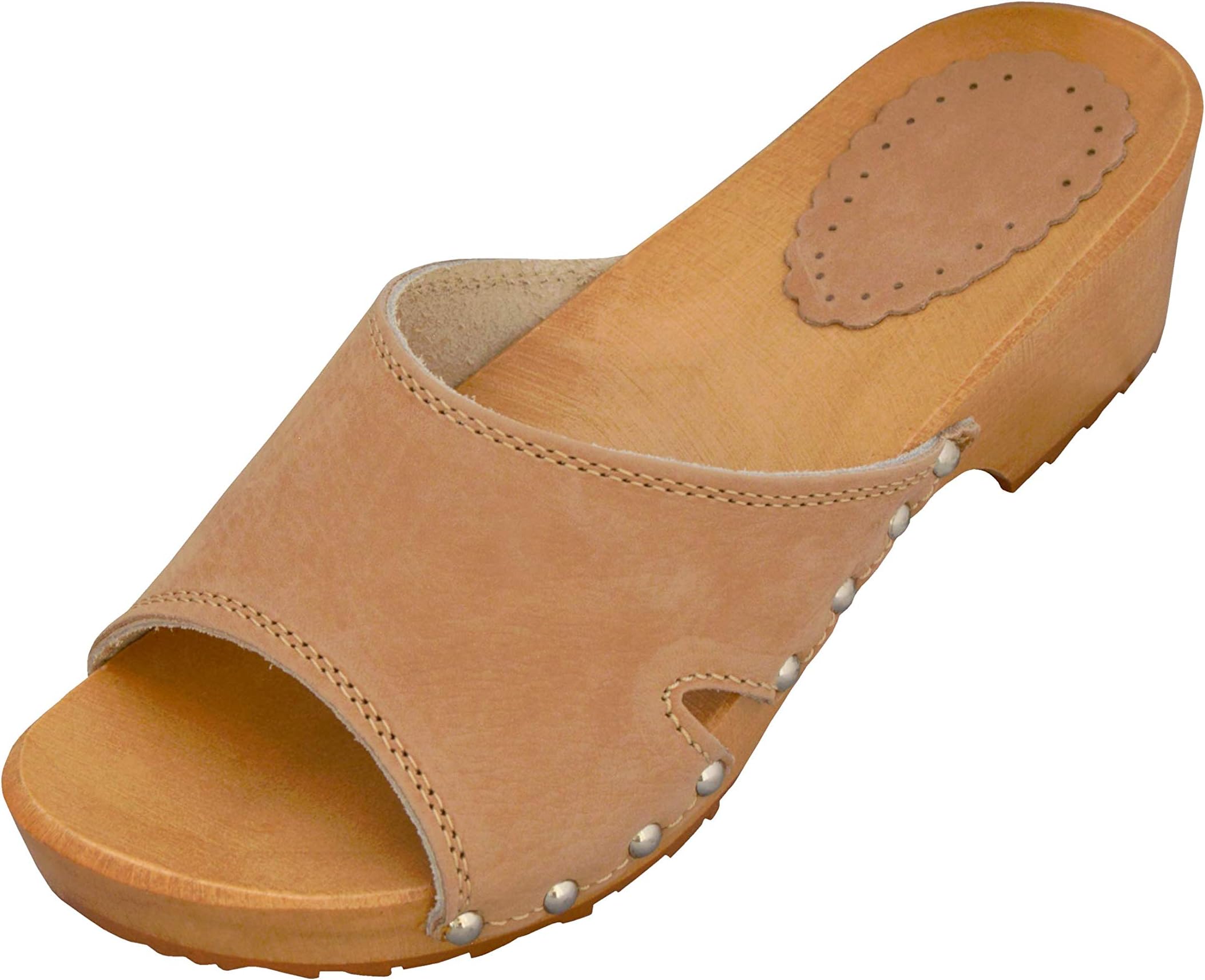 BeComfy Women's Clogs Leather Clogs Mules with Wooden Heel Elegant Sandals - Suede - Beige Orange- Garden Shoes 3 UK 4 UK 5 UK 6 UK 6.5 UK 7.5 UK