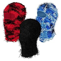 3 Pack Distressed Balaclava Ski Mask, Knitted Full