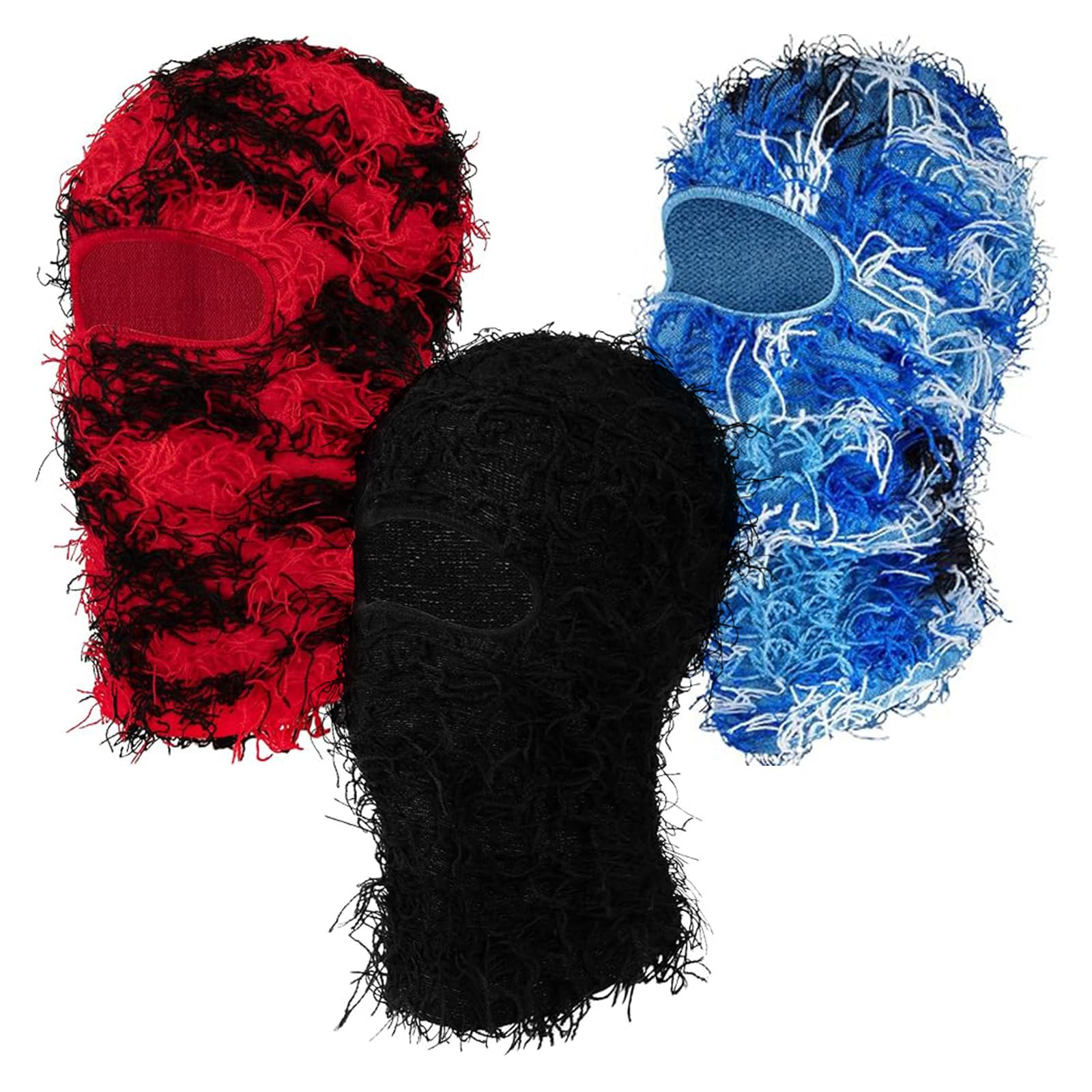 3 Pack Distressed Balaclava Ski Mask, Knitted Full