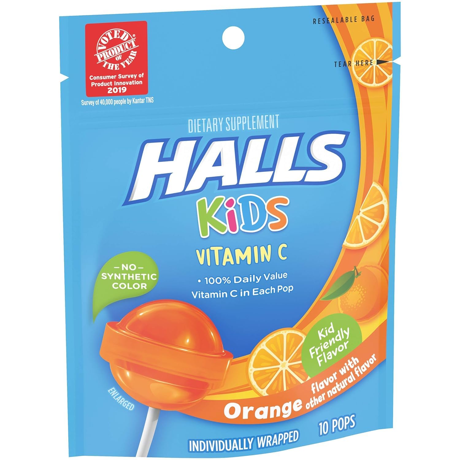 Halls Kids Orange Vitamin C Pops - for Children - 20 Pops (2 bags of 10 Pops)
