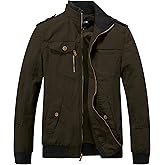 Wantdo Men's Military Jacket Casual Bomber Jacket Stand Collar Canvas Jacket Windbreaker