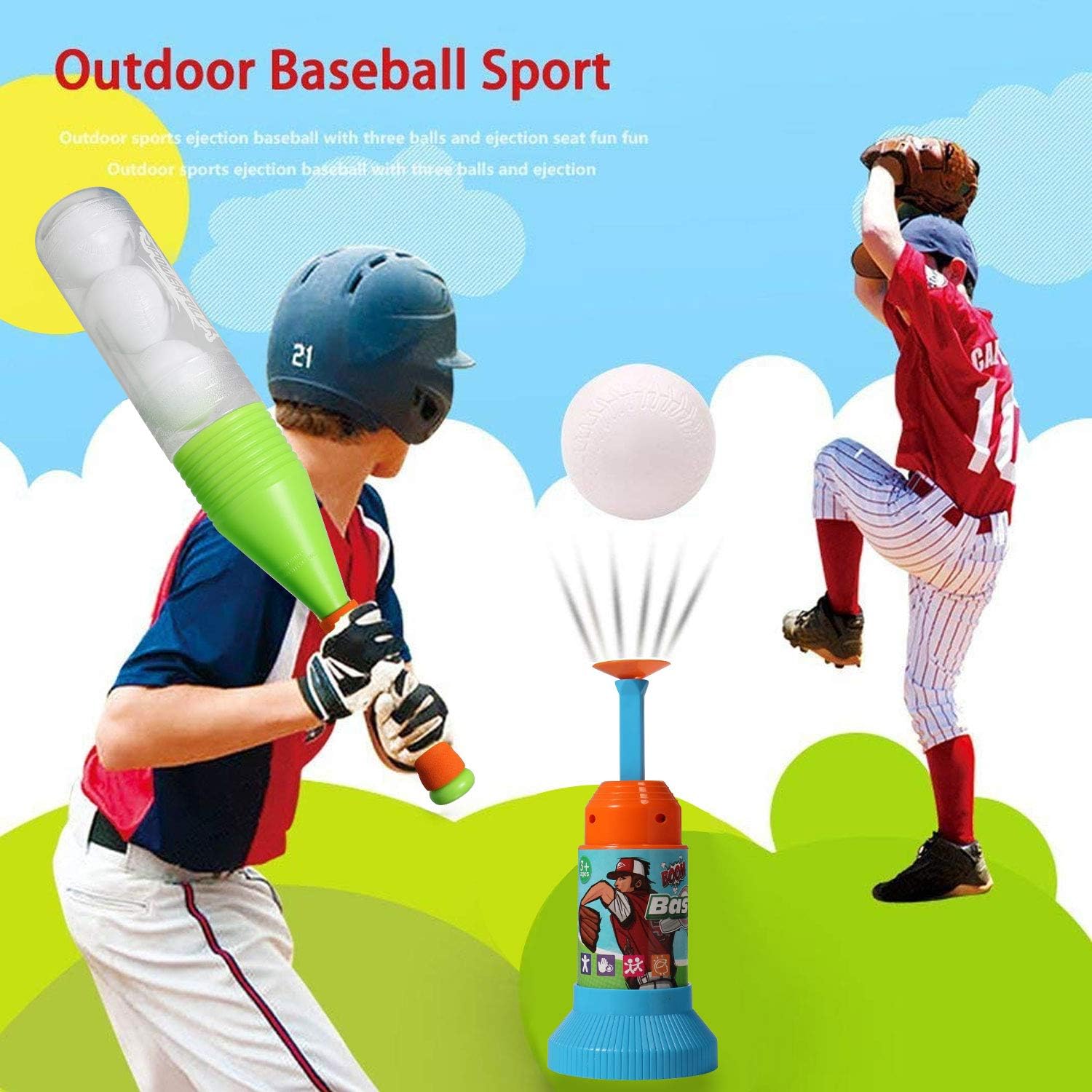 EXERCISE N PLAY Training Automatic Launcher Baseball Bat Toys - Indoor Outdoor Sports Baseball Games T-Ball Set for Children: Toys & Games