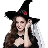 Muswarm Halloween Witch Hat for Women Adult, Black Wizard Cosplay Costume Party Accessory Decoration(Veil)
