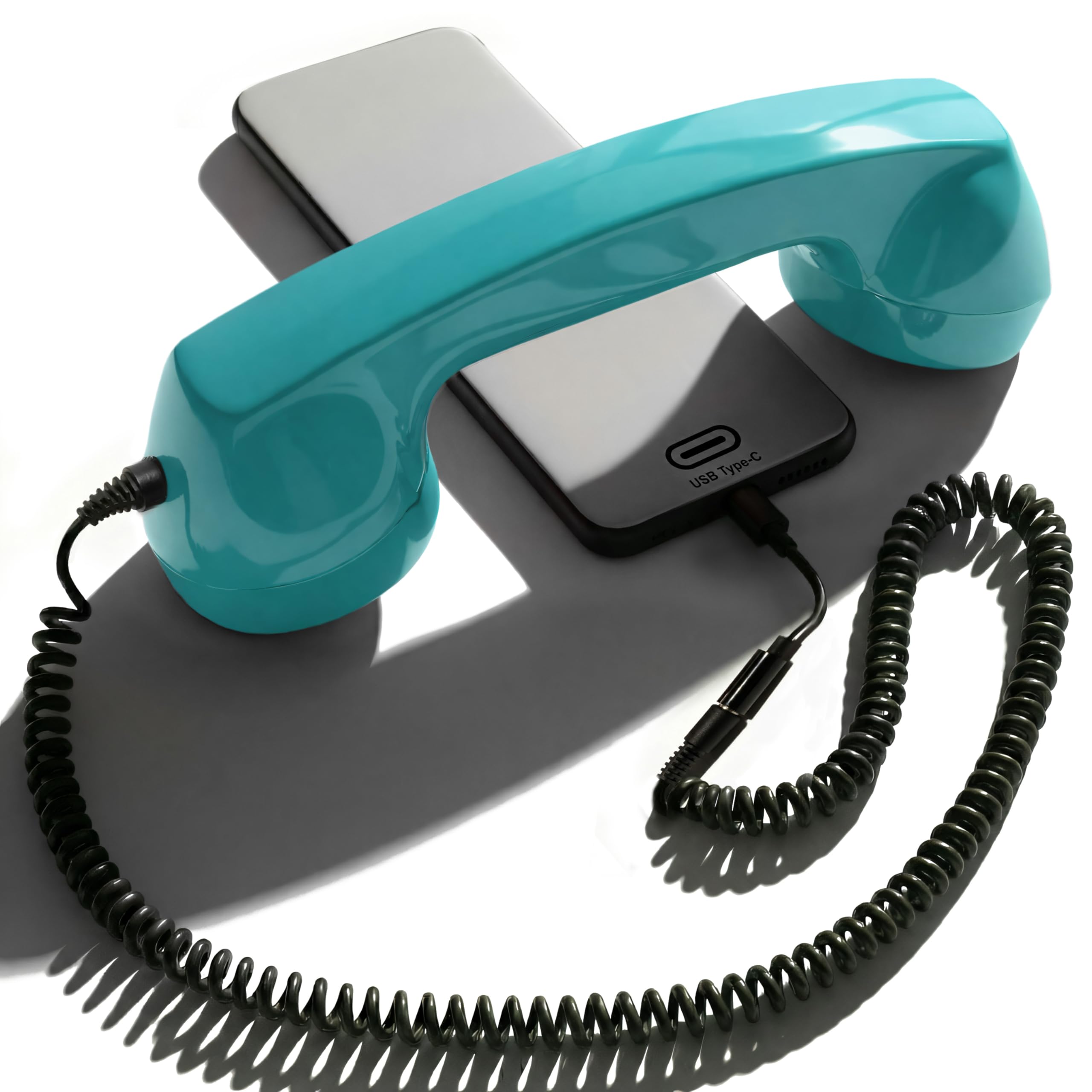Opis Technology 60s Micro USB-C Edition: Retro Telephone Handset for Mobile Phones & Smartphones, Corded Phone Receiver with 3.5 mm Plug & USB-C for Android, Tablets & Computers (Turquoise) โ image 1