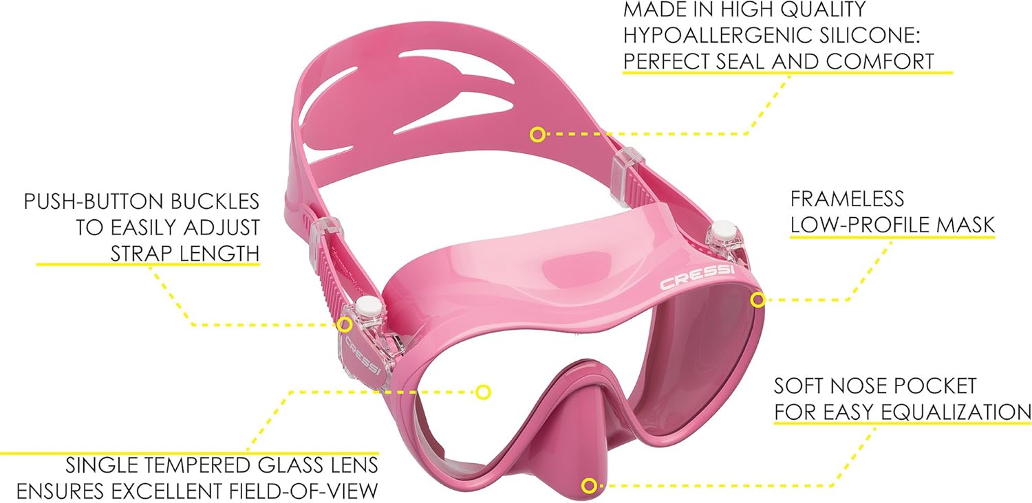 Cressi Kids Scuba Diving Snorkeling Ultra Light Weight Premium | Mini Frameless: Designed in Italy