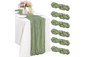 JALANCY 6 Pieces Sage Green 10FT Cheesecloth Table Runner Boho Gauze Fabric Table Runner Rustic Sheer Runner for Wedding Birthday Baby Shower Party Boho Table Decoration（Sage Green）