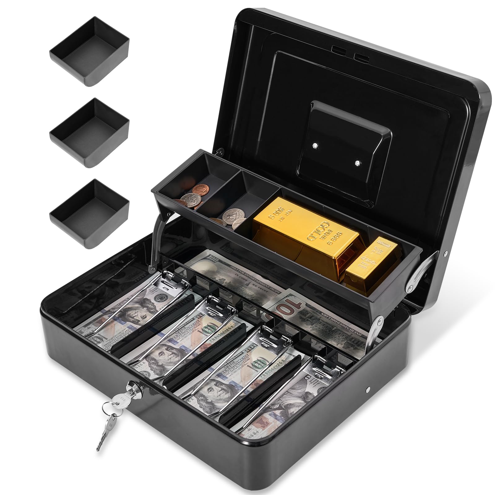 Polspag Cash Box with Lock and 2 Keys, Large Cash