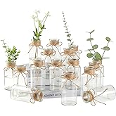 16 Glass Bud Vases 6.4“ H, Mason Jars Transparent Centerpiece Vases with Hemp Rope for Weddings Parties Farmhouse Decor