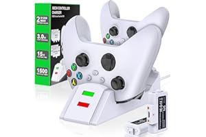 LIFUFUTEE Rechargeable Battery Pack for Xbox Series X/S/One X/S/Elite Controllers - 2X 1200mAh With High Speed Charging Station, White