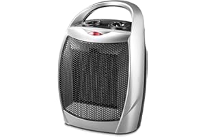Kismile Small Electric Space Heater,Portable Ceramic Space Heater Fan for Office with Adjustable Thermostat and Overheat Protection ETL Listed for Kitchen, 750W/1500W(Silver)