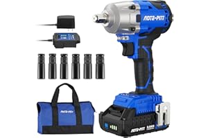 AOTE-PITT 20V 4425 In-lbs Brushless Impact Wrench Kit, 1/2 Inch Cordless Electric Impact Gun, High Torque 3,400 IPM Impact Driver with 6 Pcs Drive Impact Sockets, Battery, Fast Charger, and Tool Bag
