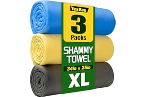 YESBES 3 Pack Premium XL Shammy Cloth for Car Drying, 34”x25” Chamois Towel for Car, Super Absorbent Shammy Towel for Car, Reusable Soft Car Drying Towels
