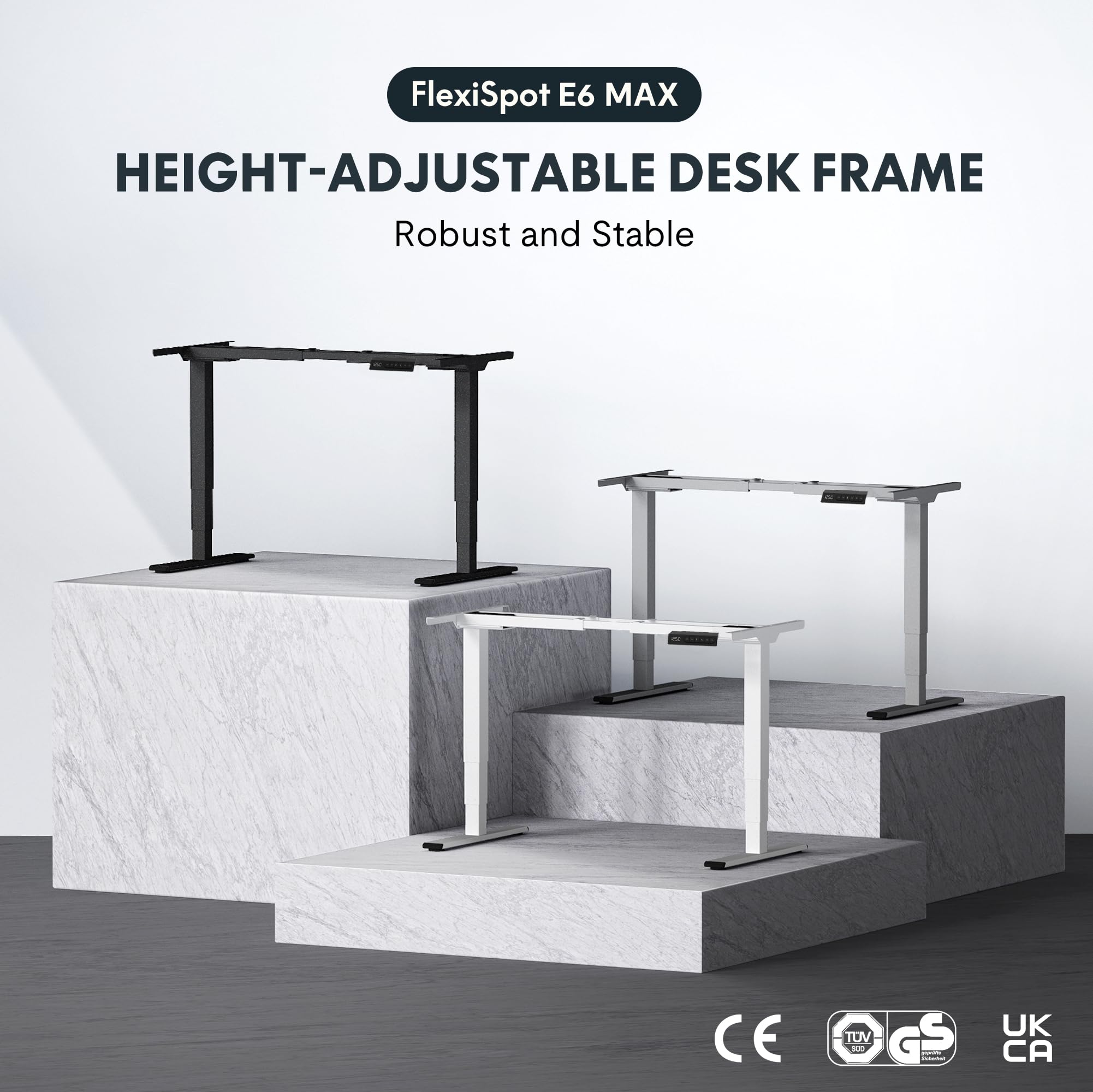 FLEXISPOT Elektrisch Höhenverstellbares Schreibtischgestell mit Dual-Motor & 3-stufigen Säulen, Sitz-Steh-Tisch Rahmen für Homeoffice & Büro, Höhenbereich 60–125 cm, mit USB-Port, EC5 Plus Schwarz 2