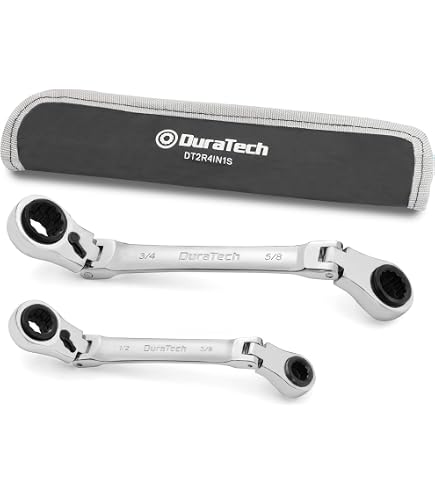 DURATECH Lot De 2 Clés à Cliquet Réversibles 4-en-1 – 8 Tailles Métriques (8-19 Mm) Pour Mécanique Rapide Et Efficace !