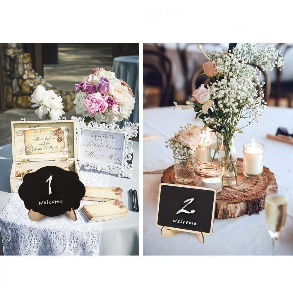 24 Stücke Mini Kreidetafeln Set,Y&J Mini Holz Tafel Set Kreidetafel Memotafel mit Staffelei als Tischkarte Platzkarte Namen Preis Schild für Landhaus Buffet Party Deko Vintage Hochzeit Tischdeko Hochzeitsparty & Include 2 Liquid Chalk Maker