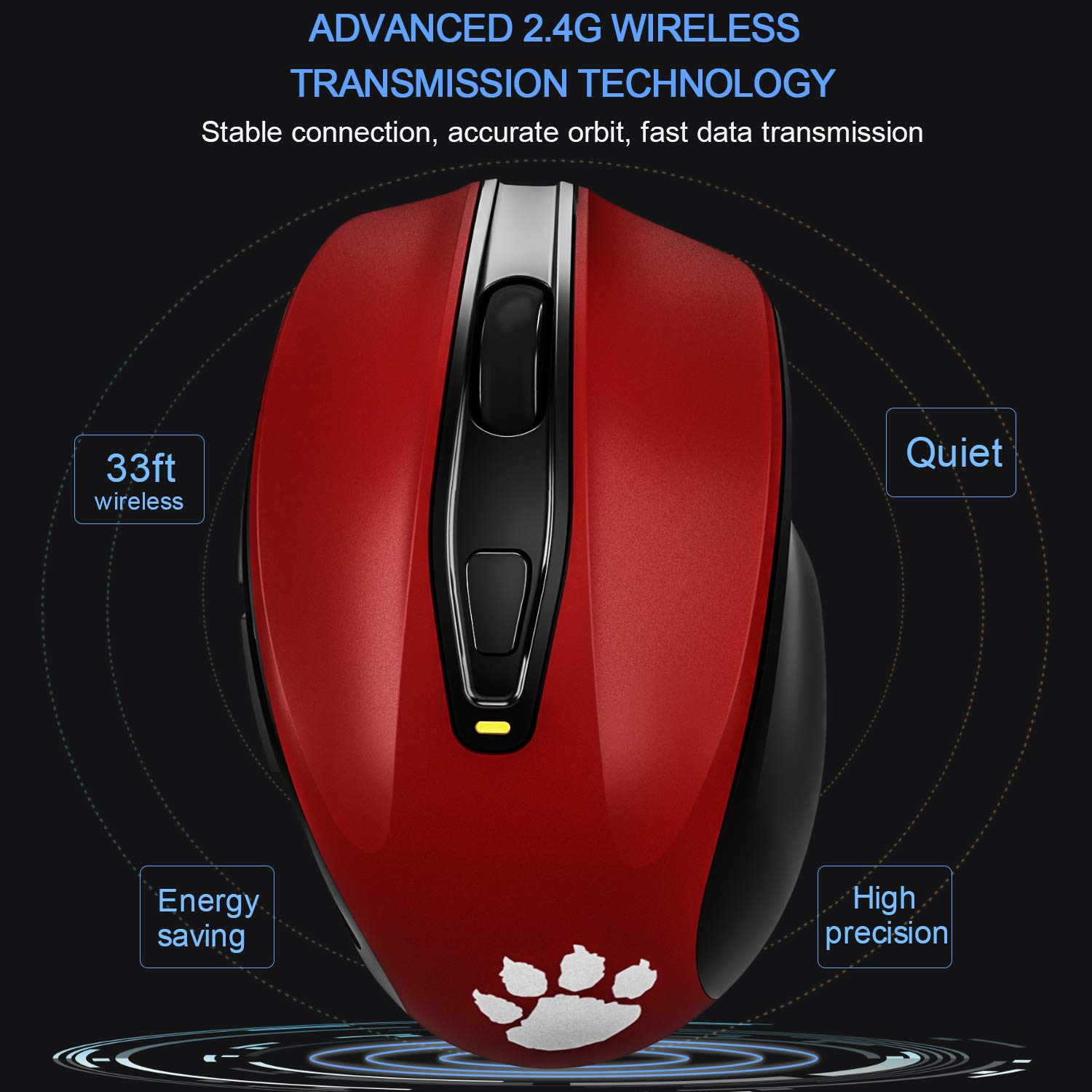 2.4G Wireless Mouse Portable Mobile Optical Mice with Nano USB Receiver 2400DPI 6 Buttons for Notebook PC Laptop Computer MacBook, Red