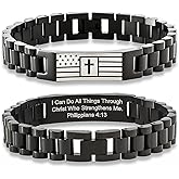 HSM Christian Bracelet for Men– Mens Bracelet with Bible Verse, Faith & Patriotic Stainless Steel Bracelets for Men, Religious Gift for Husband, Dad, Son – Adjustable