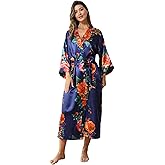 Women's Satin Kimono Robe Floral Long Silky Robes Bridal Kimonos Bridesmaid Party Dressing Gown