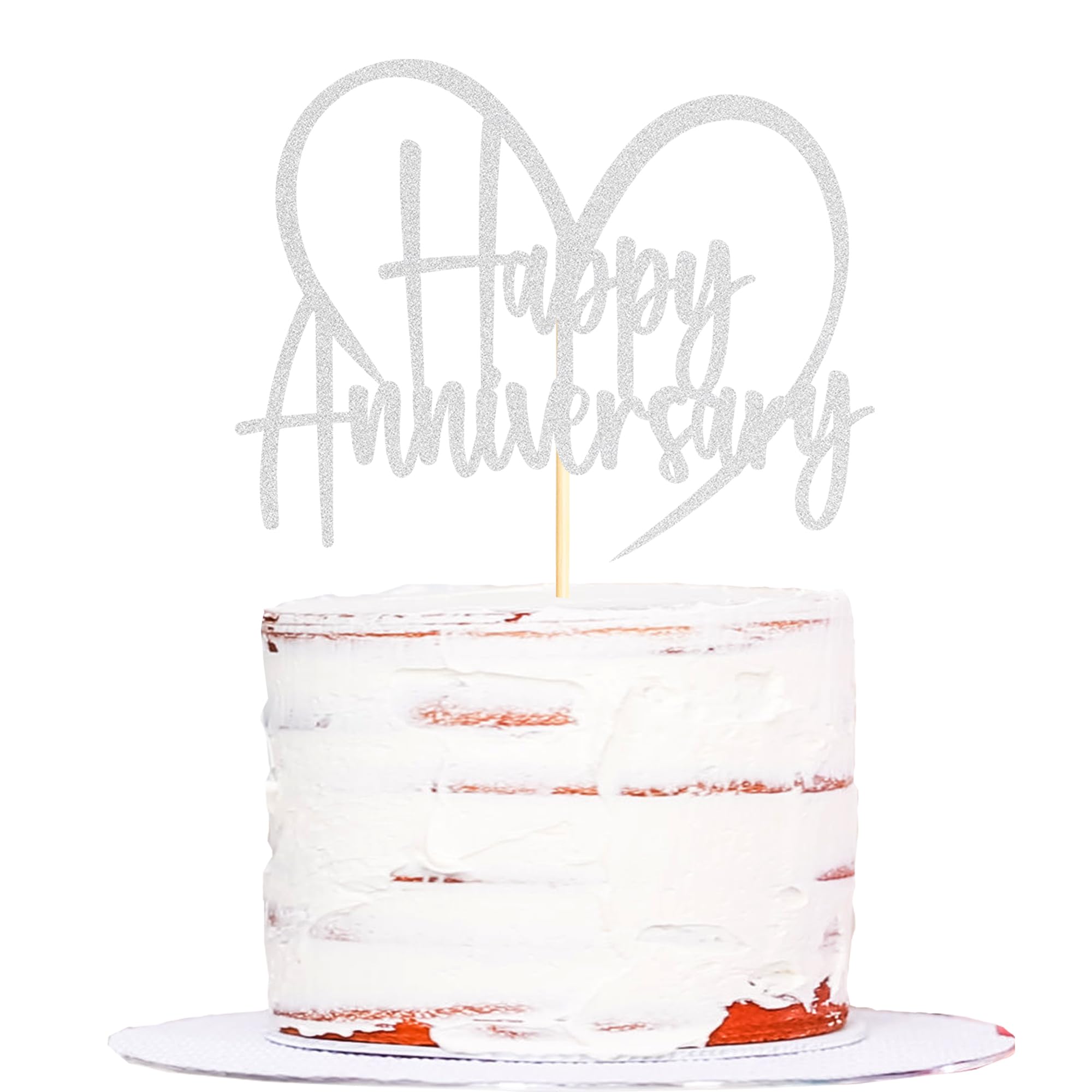 Sumerk 1 PC Happy Anniversary Cake Topper Anniversary Party Cake Decorations Sliver
