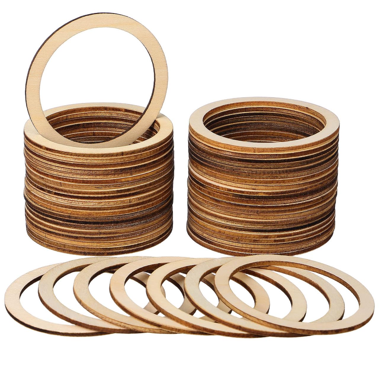 50pcs DIY Craft Wooden Rings, 7.5CM Decorative Wood Chips, Hollowed-Out Round Wooden Pieces for Christmas Tree, Wall Hanging, Party Decoration, and Creative Handcrafts