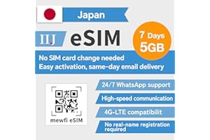 MEWFI eSIM for Japan Travel 7 Days 5 GB, Easy Activation &24/7 Whatsapp Support, 4G High-Speed Communication, Support Google, Ins ..., for eSIM Compatibal Unlocked Phones