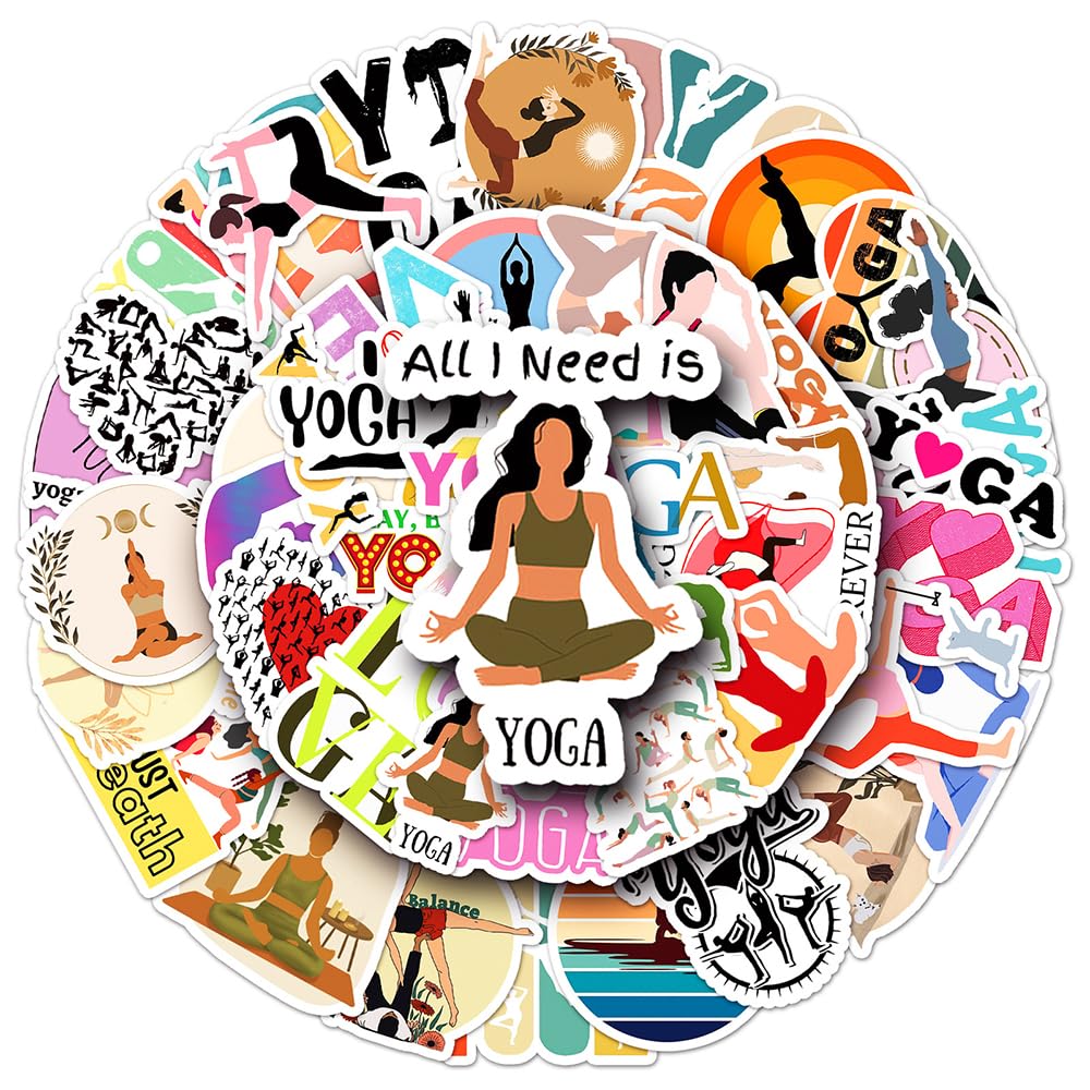 Trendy Yoga Vinyl Stickers, 50 PCS Waterproof Sports Decals for Laptops, Scrapbooking, Journals, Notebooks, Water Bottles, Suitcases, Phones & DIY Decor