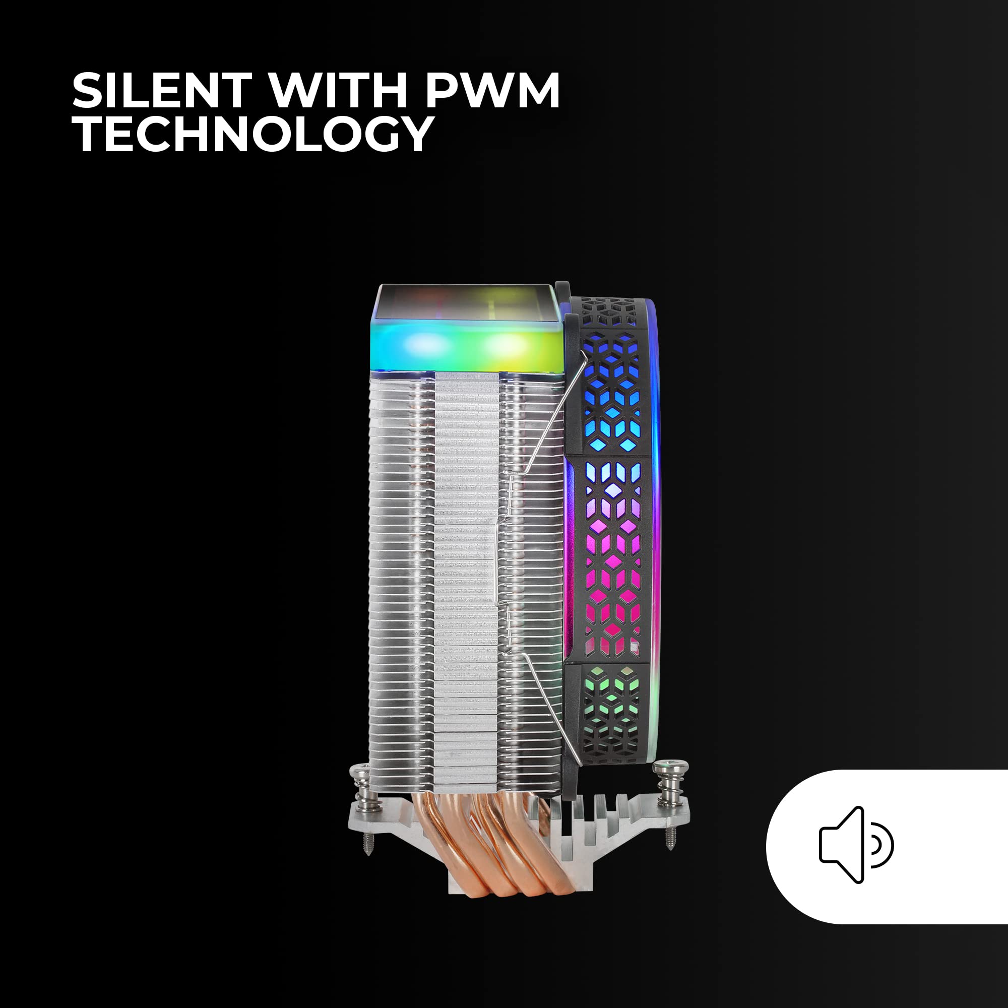 Mars Gaming MCPU-VR Schwarz, CPU Kühlkörper, Dual Infinity Mirror ARGB, 4 HCT Heatpipes, 180W TDP, Ultra-quiet PWM 12cm Lüfter 5
