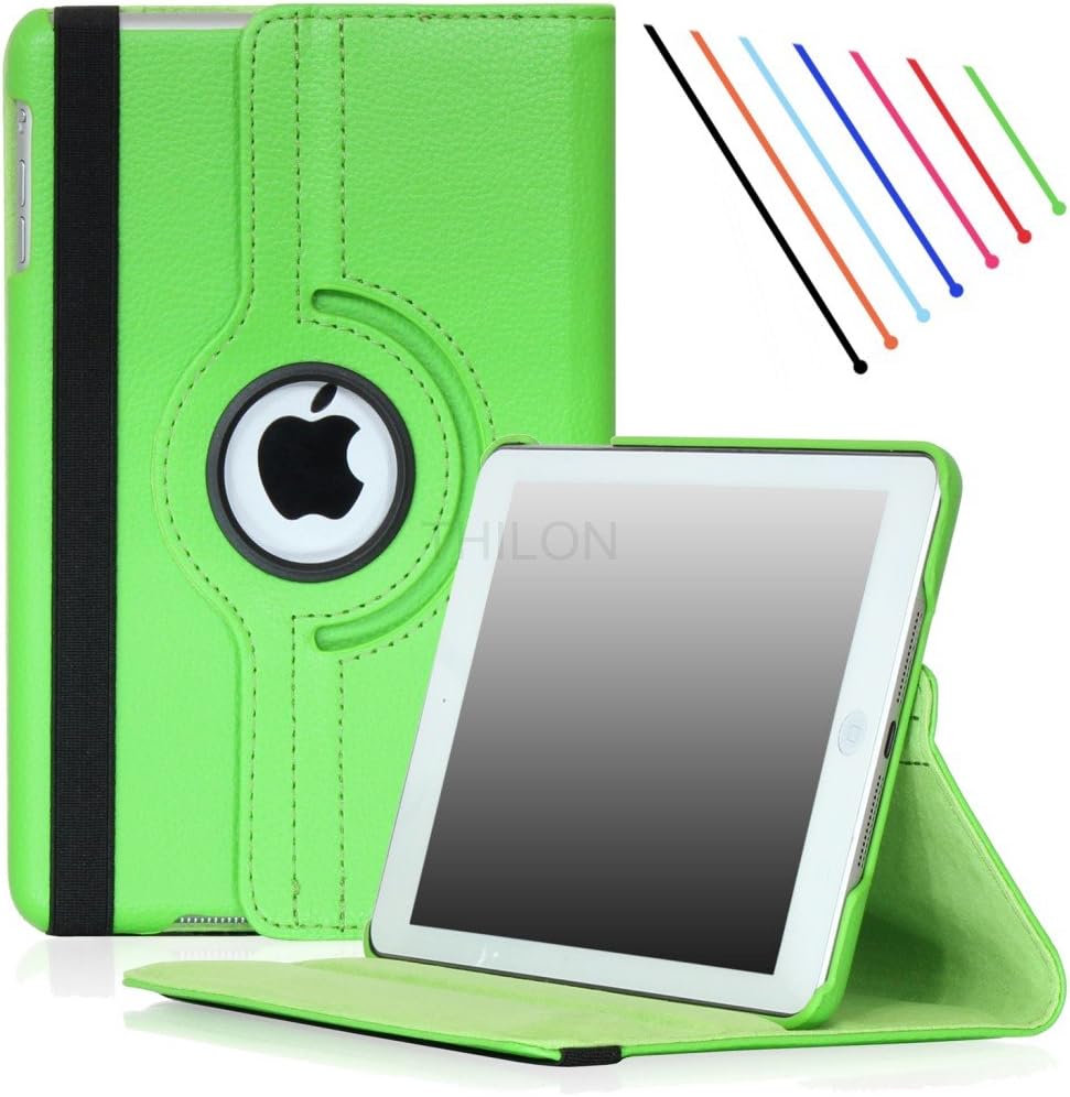 Thilon - Apple iPad Air 2 Retina Display Case - 360 Degree Rotating Stand Folio PU Leather Case Cover with Stand and Auto Sleep / Wake Feature for iPad Air 2 (Released in 2014) with Retina Dispaly (Green)