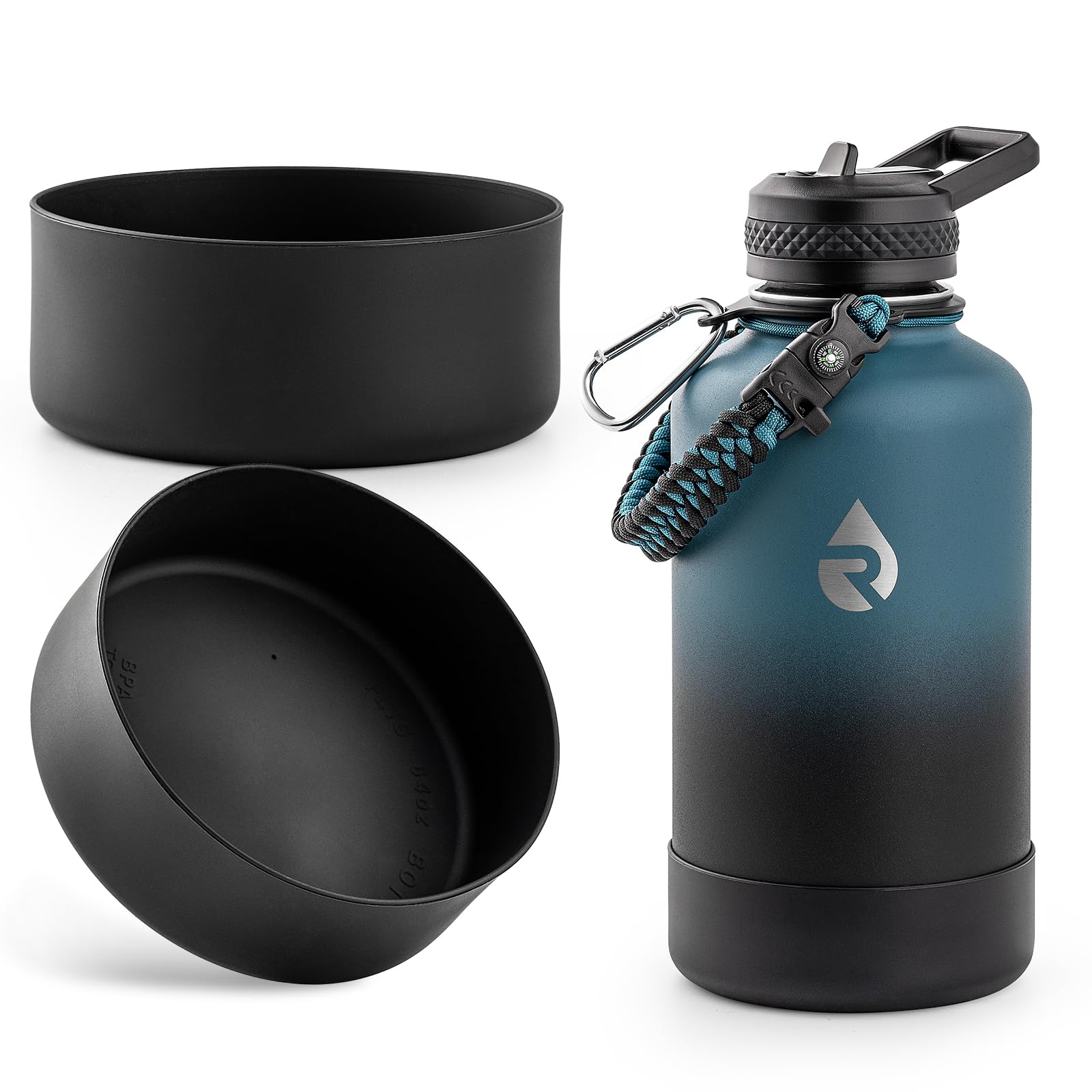 Photo 1 of RAYMYLO 2PCS Silicone Water Bottle Boot - Accessories Stainless Steel Insulated Water Bottle Bottom Protector - BPA-Free&Non-Toxic, 64/87oz Black