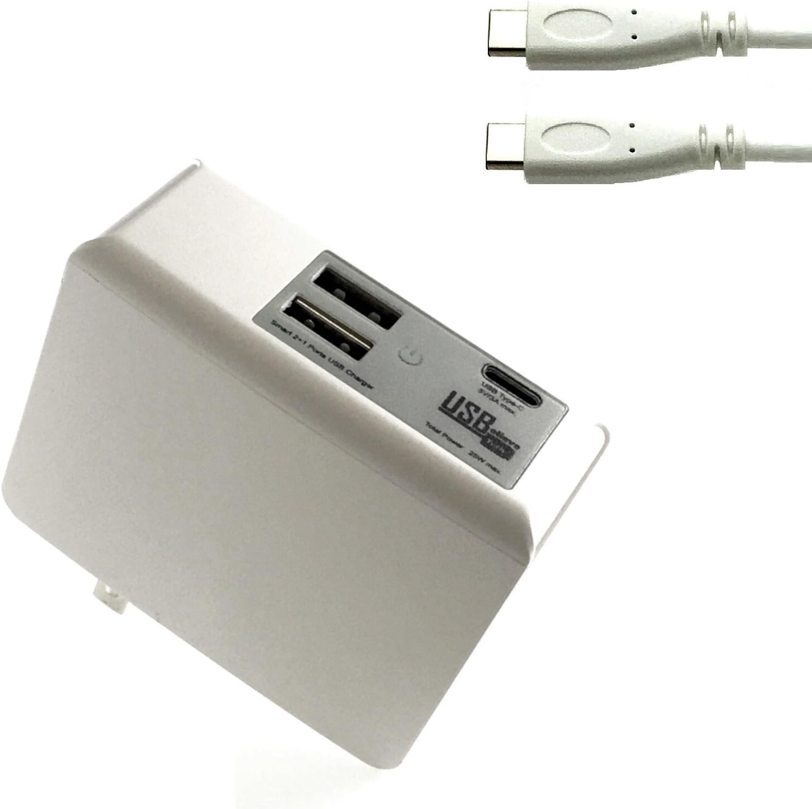 USBelieve 3 Ports Charger and USB-C Cable Pack, USB Type-C (25W USB/USB-C Wall Charger) with USB Type C 15W (5V 3A) for Google Pixel, Nokia 8, Moto Z, Samsung Note 8, LG V30, G6 (USB-C Charger Pack)