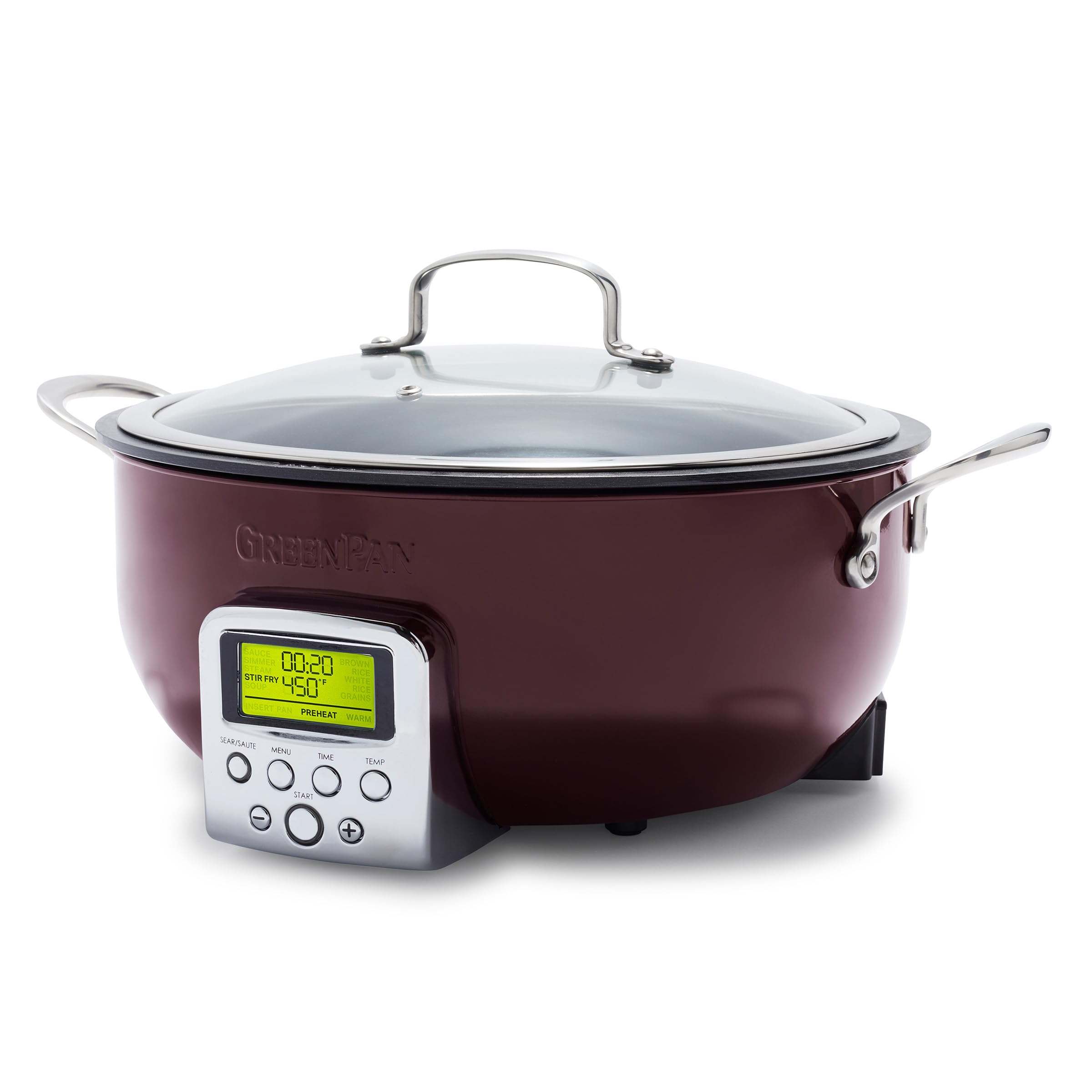 GreenPan Elite Essential Smart Electric 6QT Skillet Pot,Sear Saute Stir-Fry and Cook Rice, Healthy Ceramic Nonstick and Dishwasher Safe Parts, Easy-to-use LED Display, PFAS-Free, Fantasy Fig